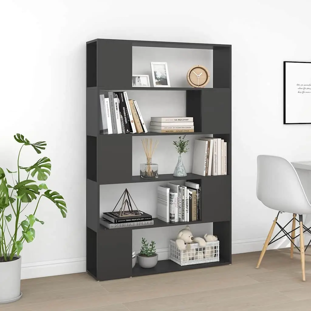 Grey Book Cabinet and Room Divider with 5 Compartments