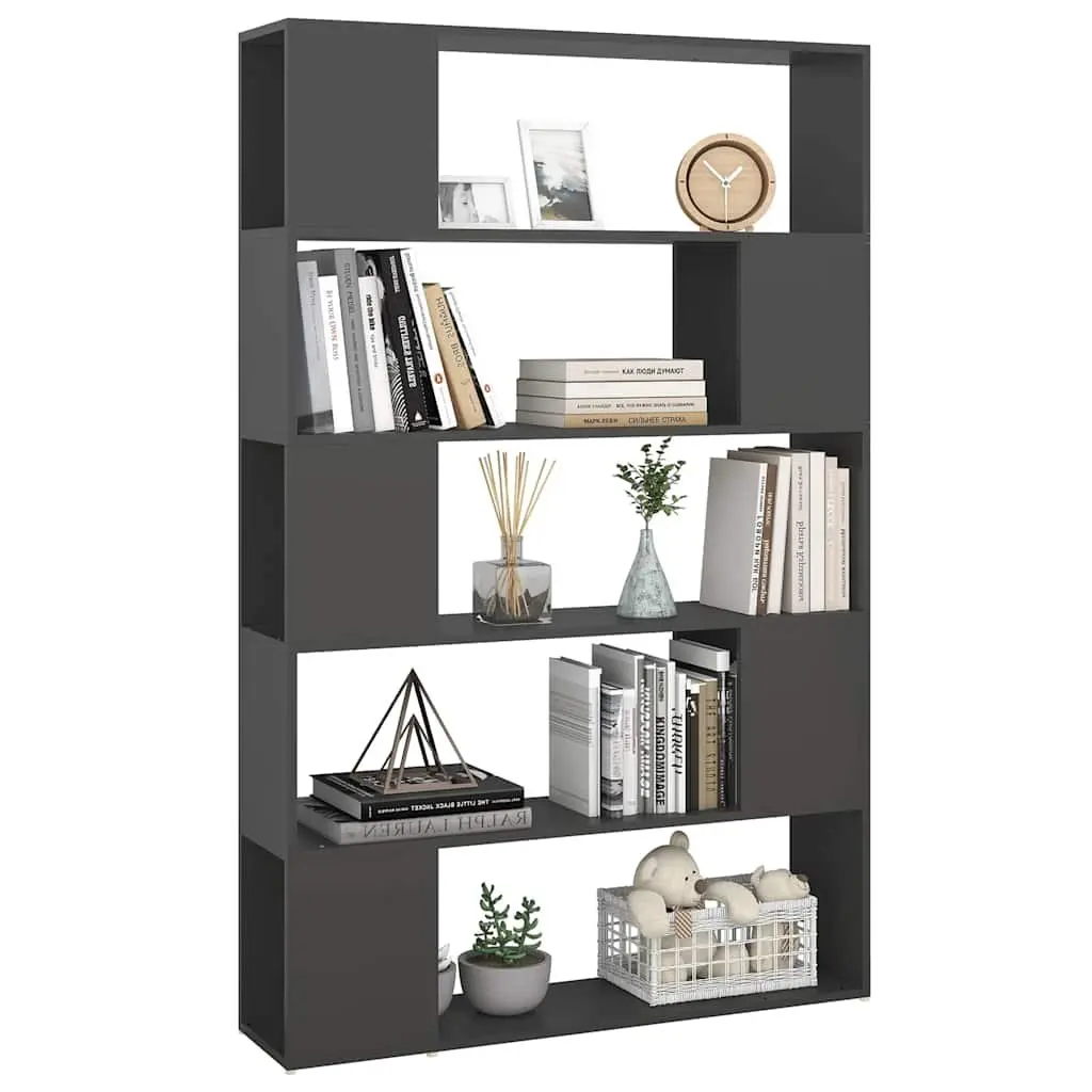 Grey Book Cabinet and Room Divider with 5 Compartments