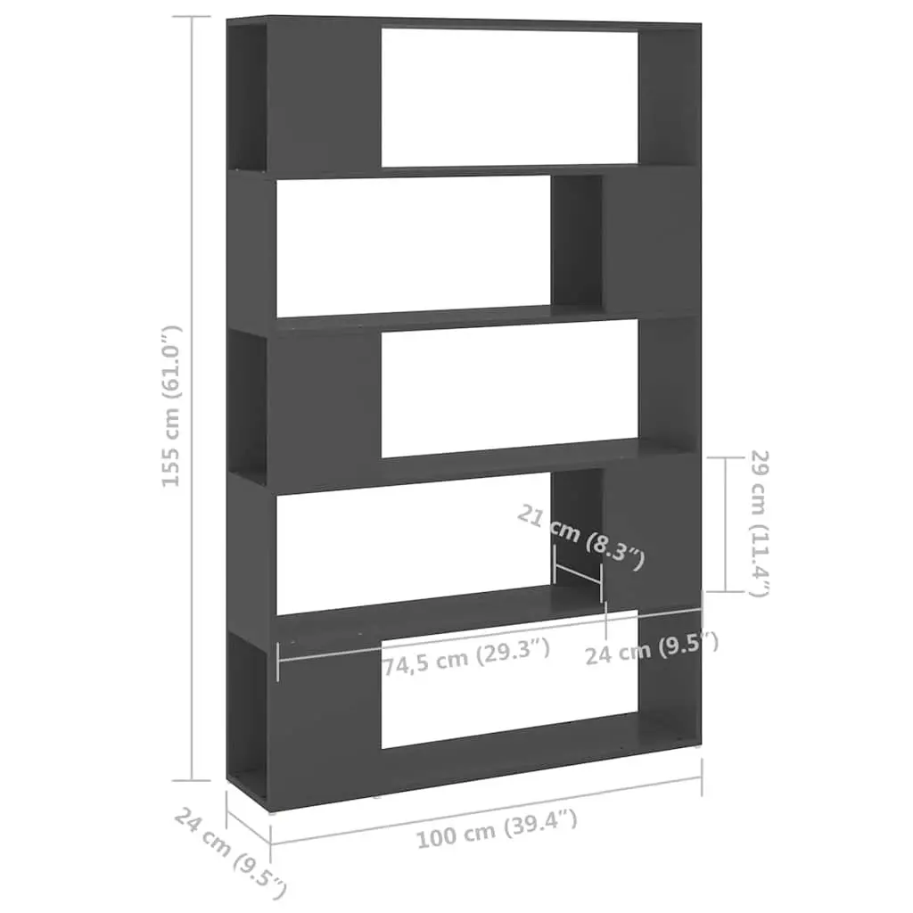 Grey Book Cabinet and Room Divider with 5 Compartments