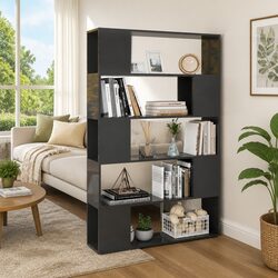 Grey Book Cabinet and Room Divider with 5 Compartments