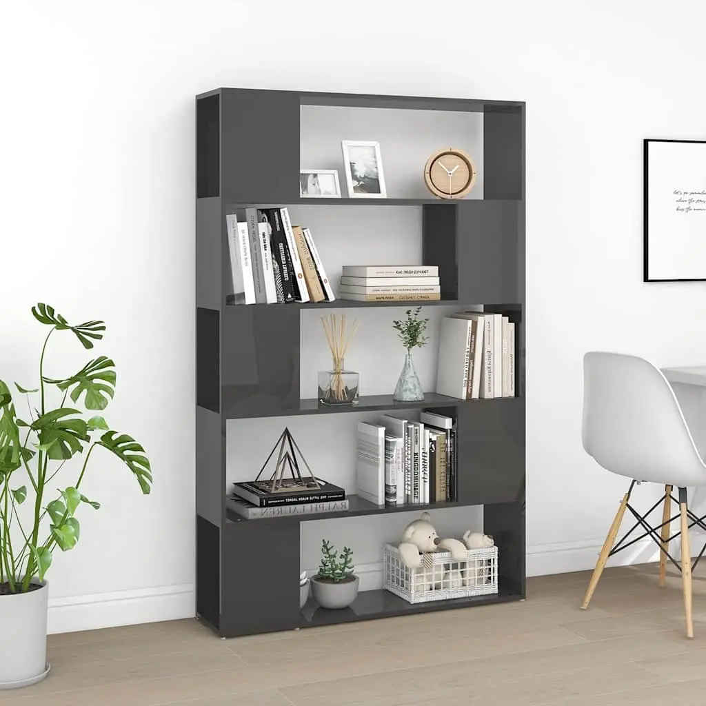Grey Book Cabinet and Room Divider with 5 Compartments