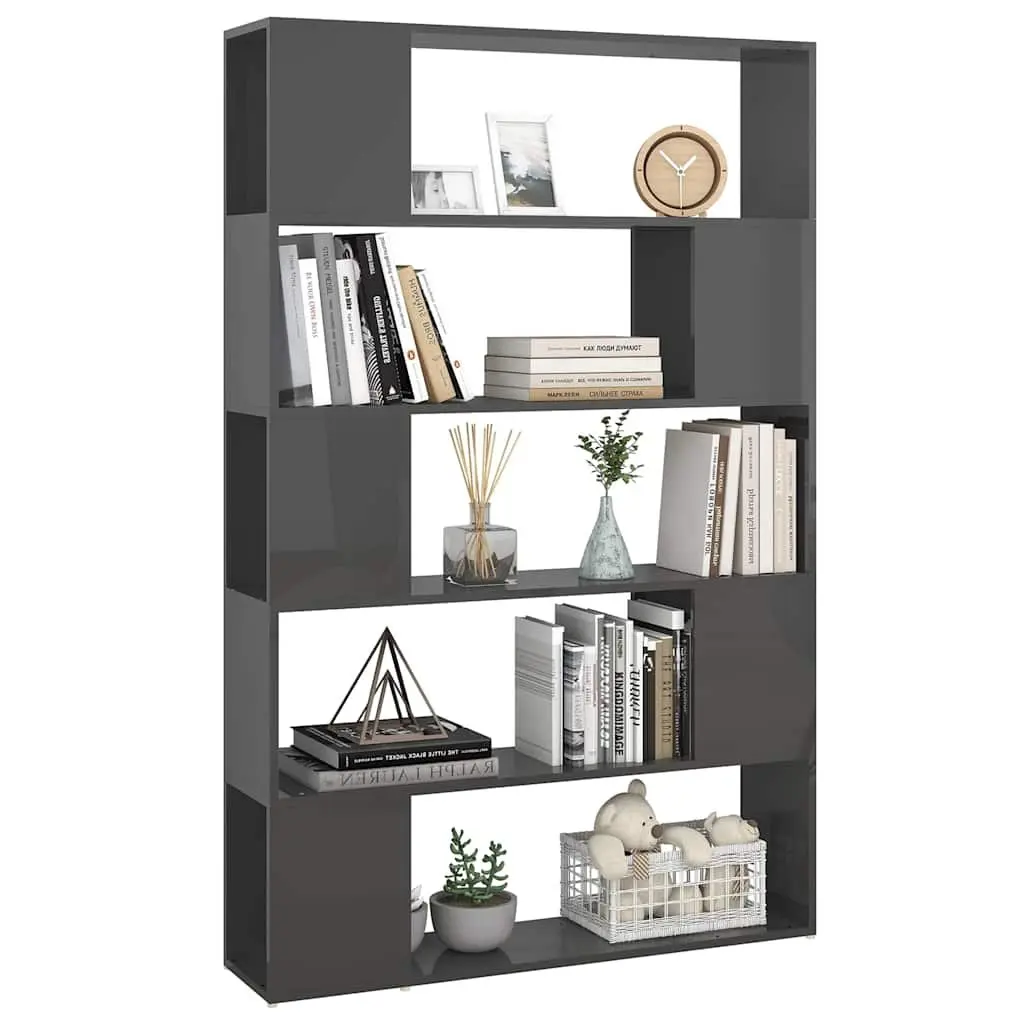 Grey Book Cabinet and Room Divider with 5 Compartments
