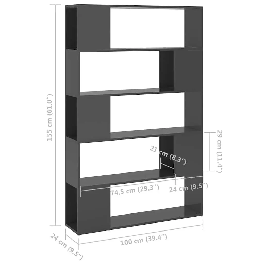 Grey Book Cabinet and Room Divider with 5 Compartments