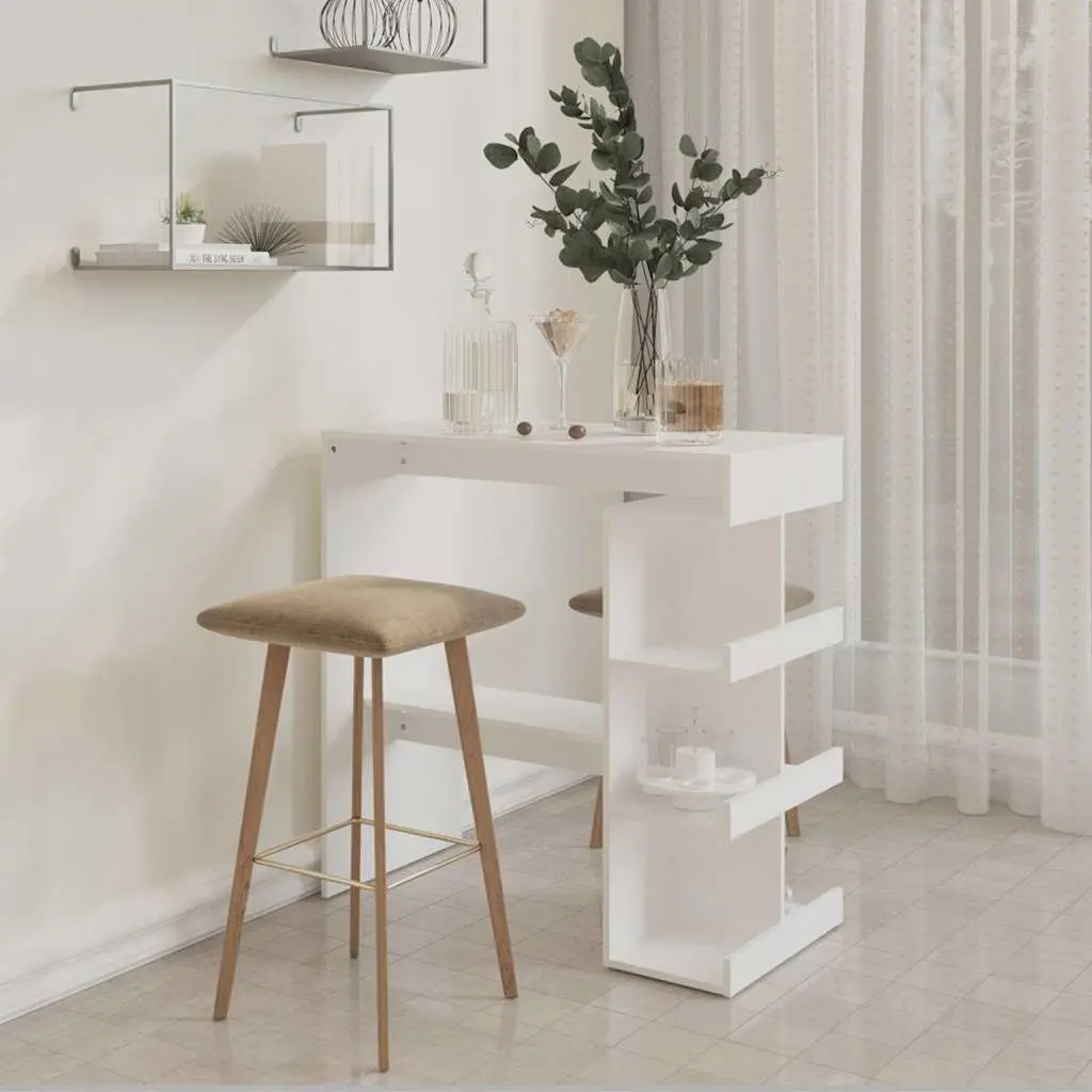 Bar Table White Space-Saving Kitchen Dining with Storage Racks Engineered Wood