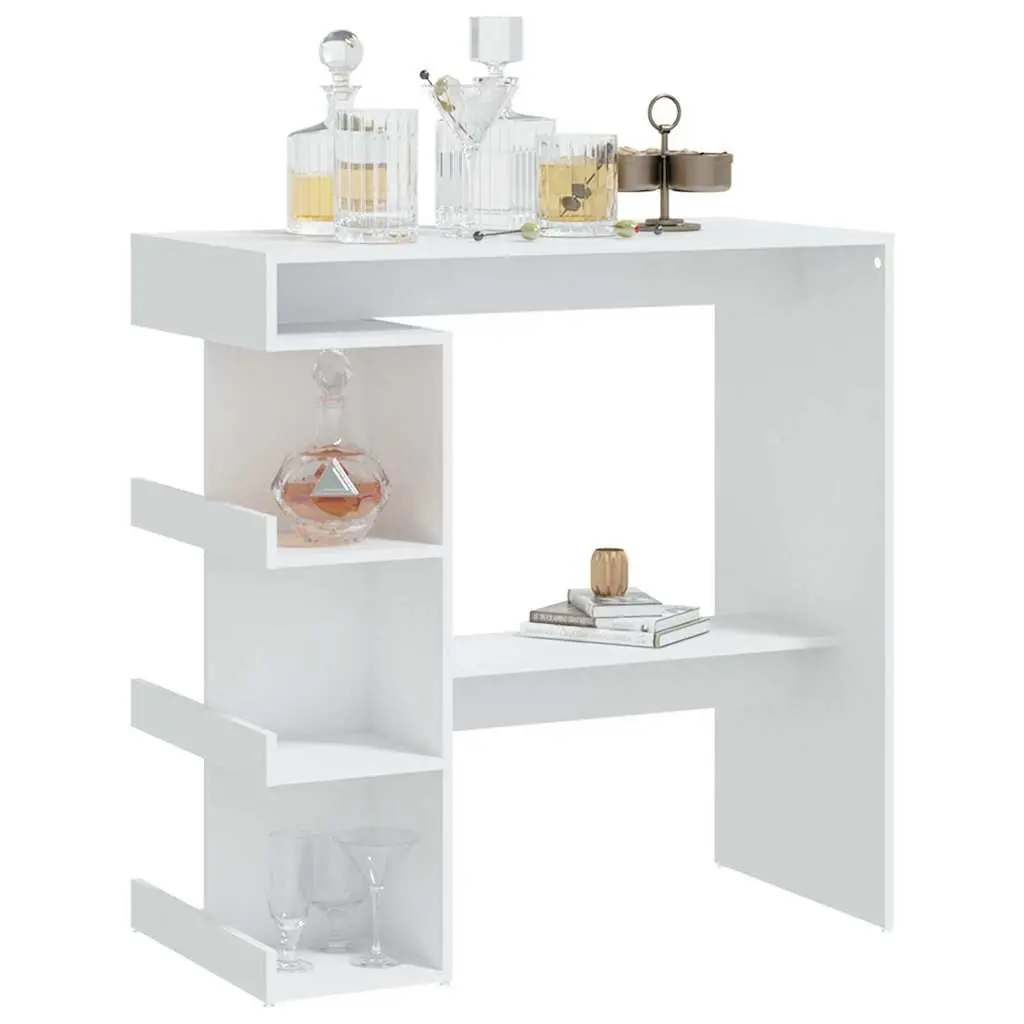 Bar Table White Space-Saving Kitchen Dining with Storage Racks Engineered Wood
