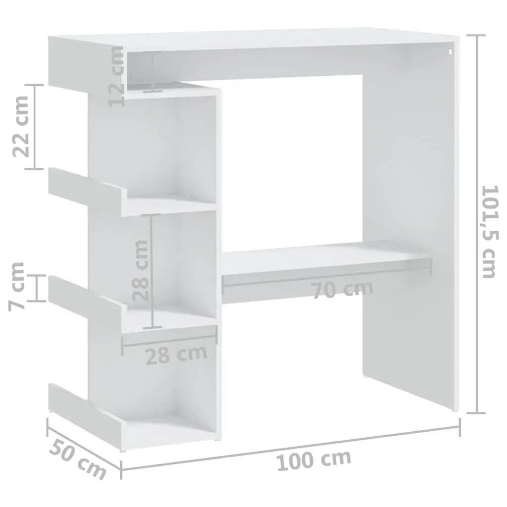 Bar Table White Space-Saving Kitchen Dining with Storage Racks Engineered Wood