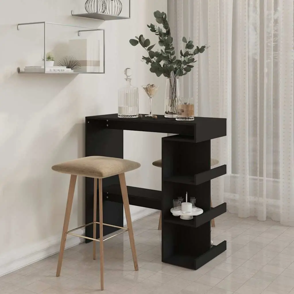 Bar Table with Storage Racks Black Kitchen Dining Bistro Pub High Top Counter