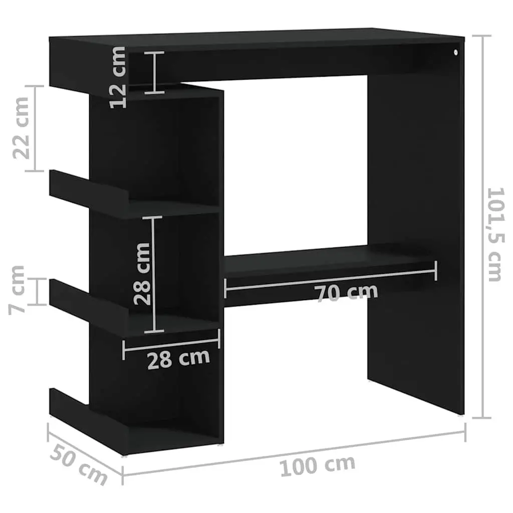 Bar Table with Storage Racks Black Kitchen Dining Bistro Pub High Top Counter