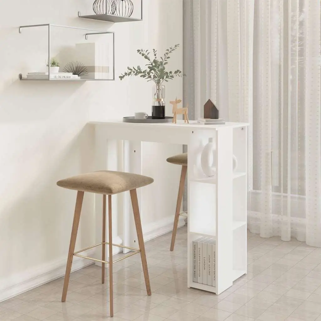 White Bar Table with Storage Shelves