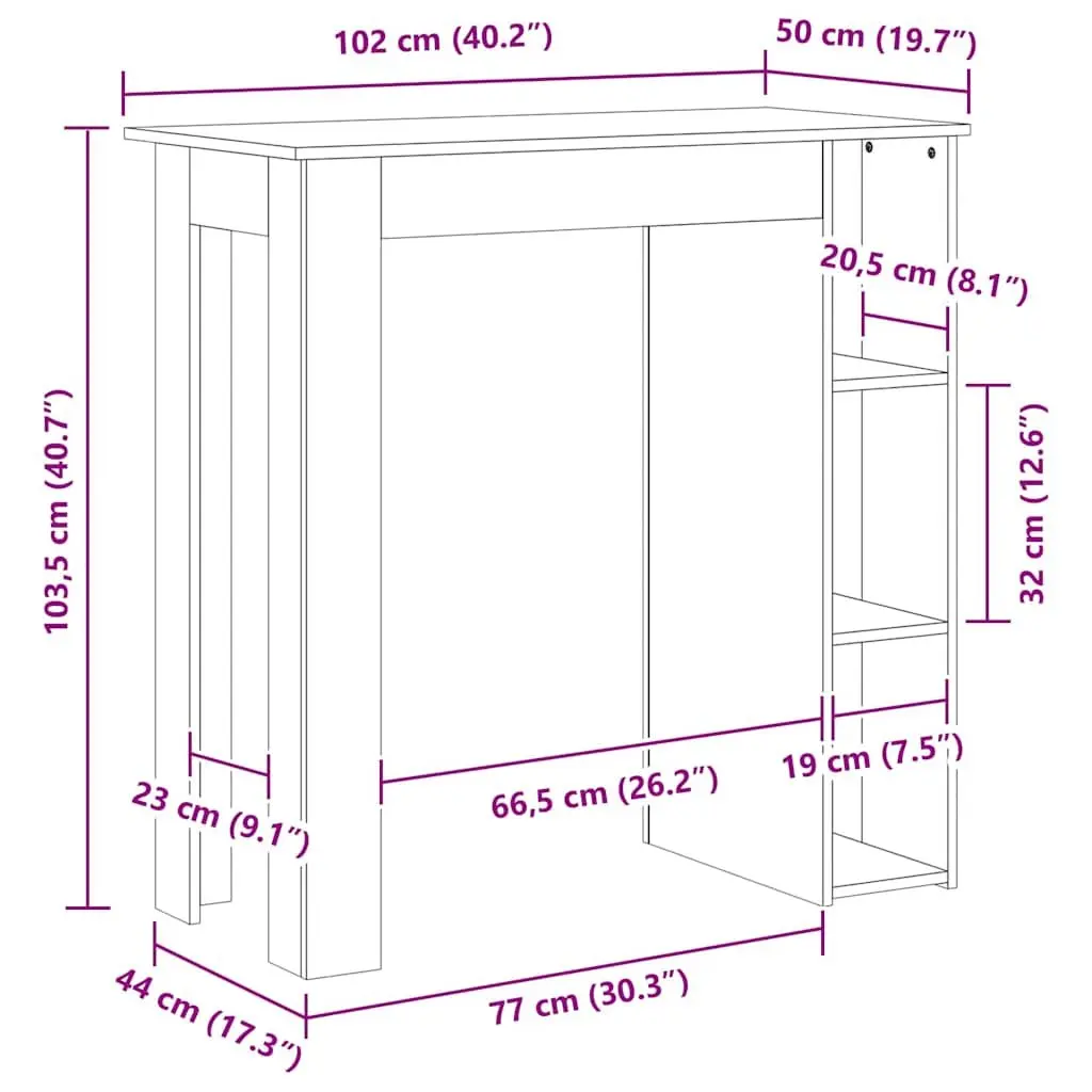 White Bar Table with Storage Shelves