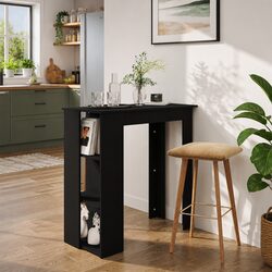 Compact Black Bar Table with Storage Shelves