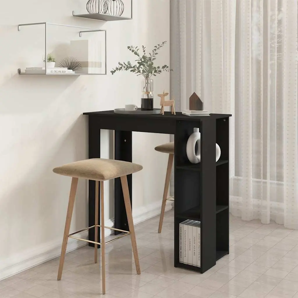 Black Bar Table with Storage Shelves
