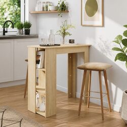 Compact Brown Bar Table with Storage Shelves