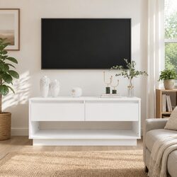 Elegant White TV Cabinet with Storage Drawers