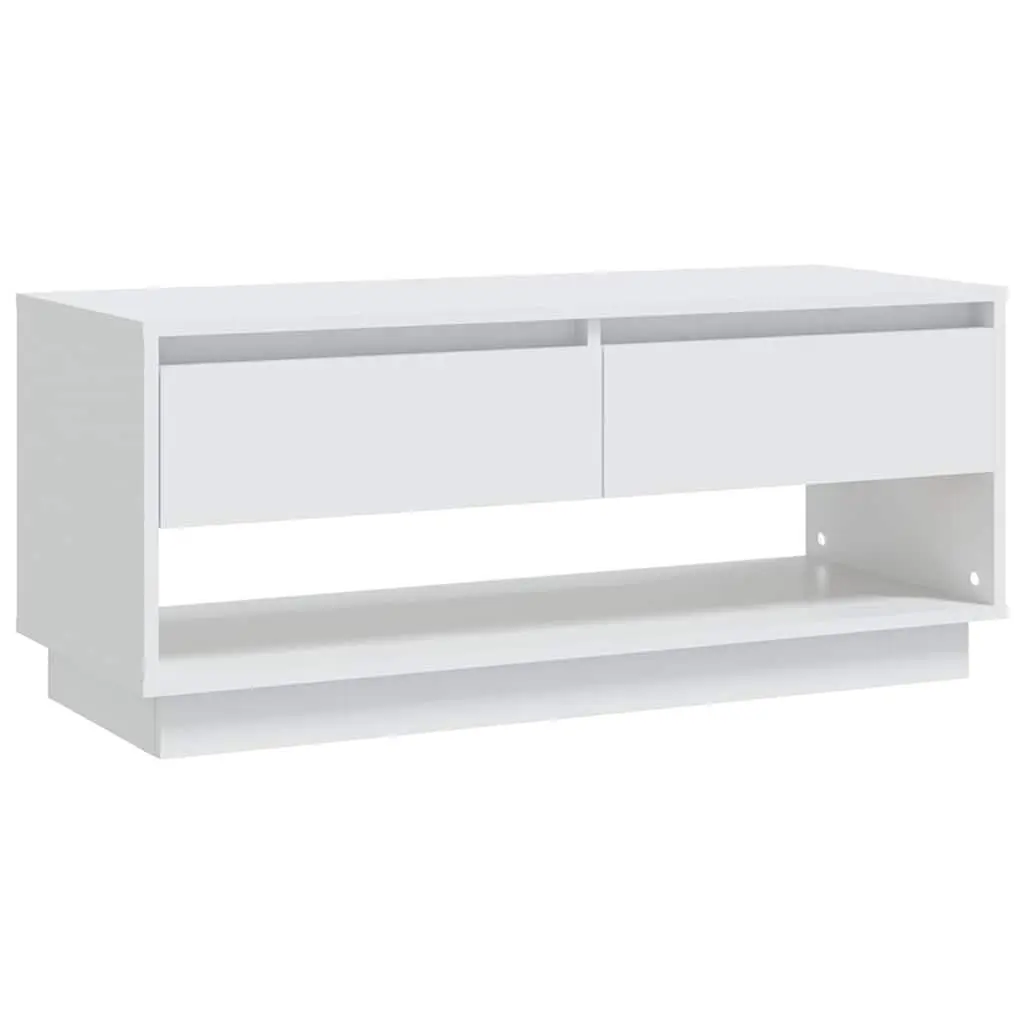TV Cabinet White 102 x 41 x 44 cm Engineered Wood Living Room Storage Unit 2 Drawers Open Compartment Lowboard