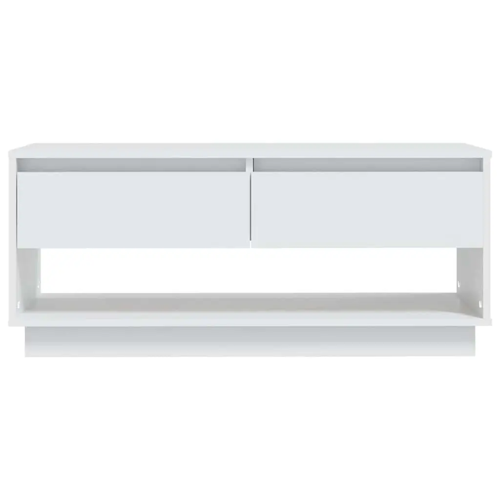TV Cabinet White 102 x 41 x 44 cm Engineered Wood Living Room Storage Unit 2 Drawers Open Compartment Lowboard