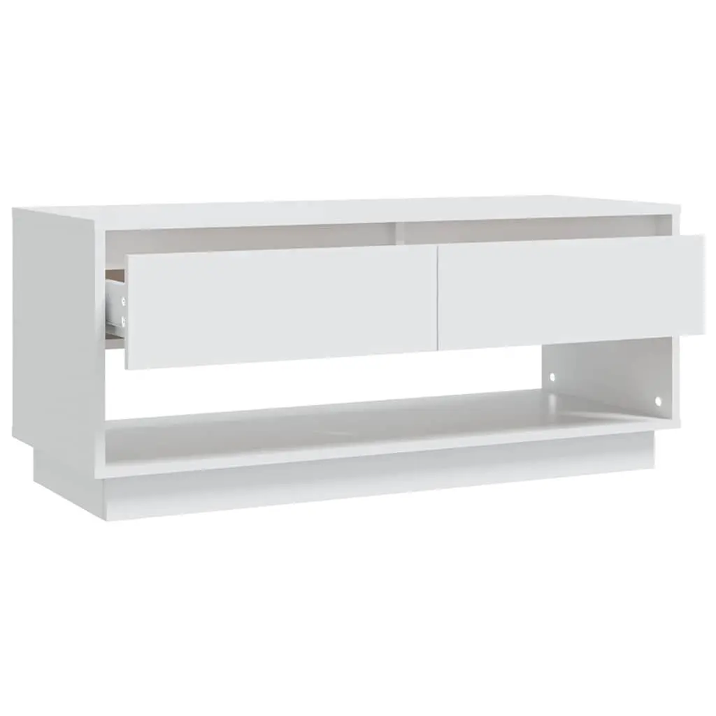 TV Cabinet White 102 x 41 x 44 cm Engineered Wood Living Room Storage Unit 2 Drawers Open Compartment Lowboard