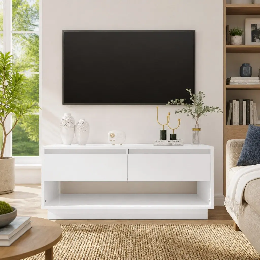 TV Cabinet White High Gloss Lowboard 102 x 41 x 44 cm Engineered Wood