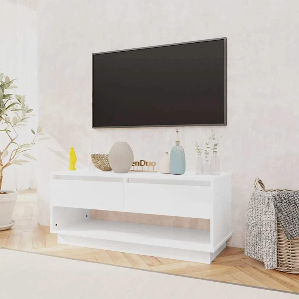 TV Cabinet White High Gloss Lowboard 102 x 41 x 44 cm Engineered Wood
