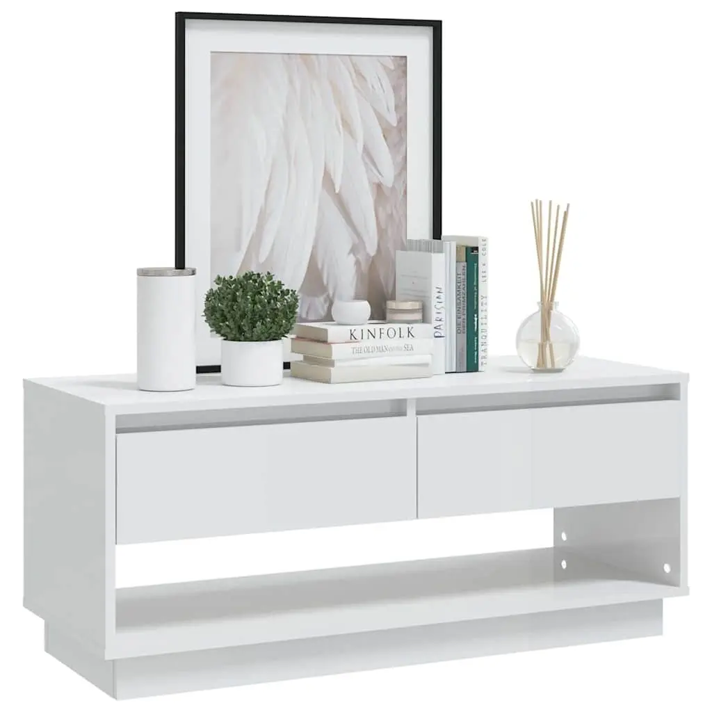 TV Cabinet White High Gloss Lowboard 102 x 41 x 44 cm Engineered Wood