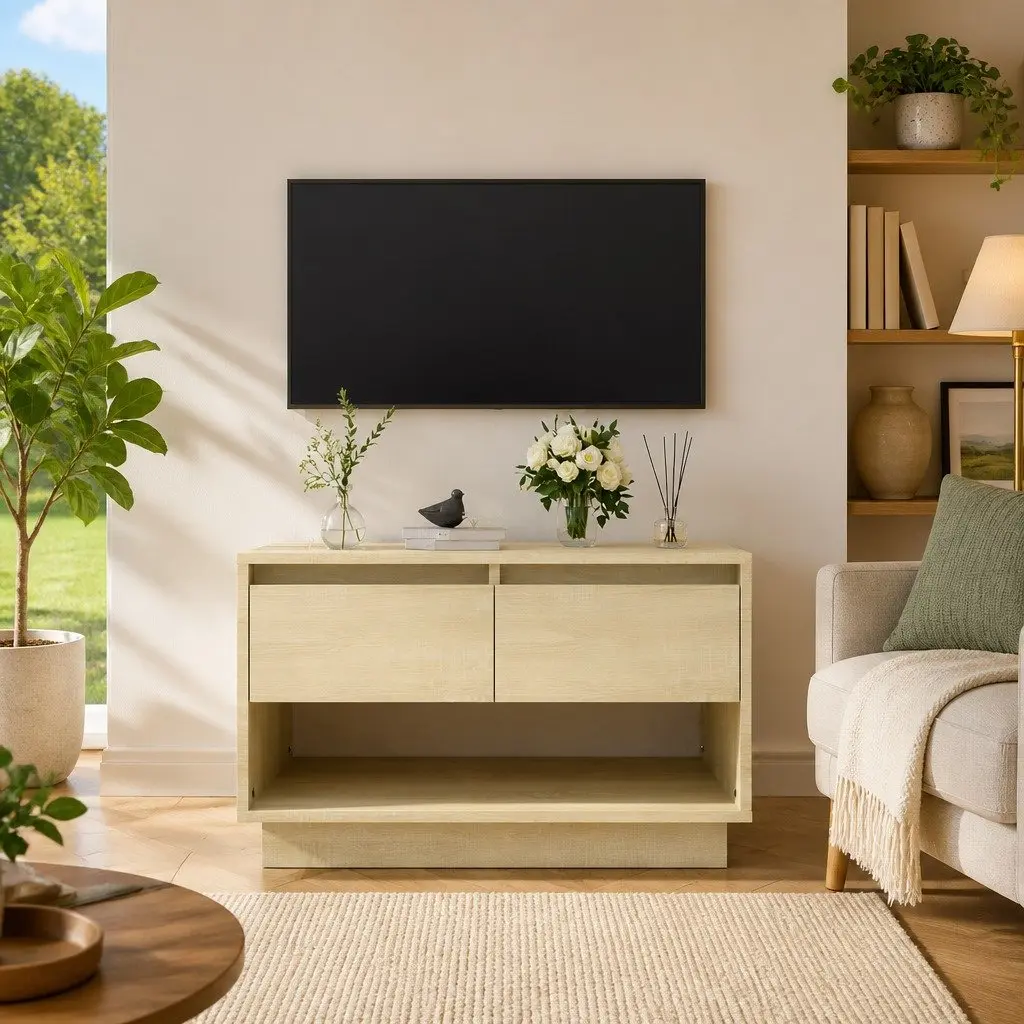 TV Cabinet Beige Engineered Wood Lowboard Living Room Storage with Drawers