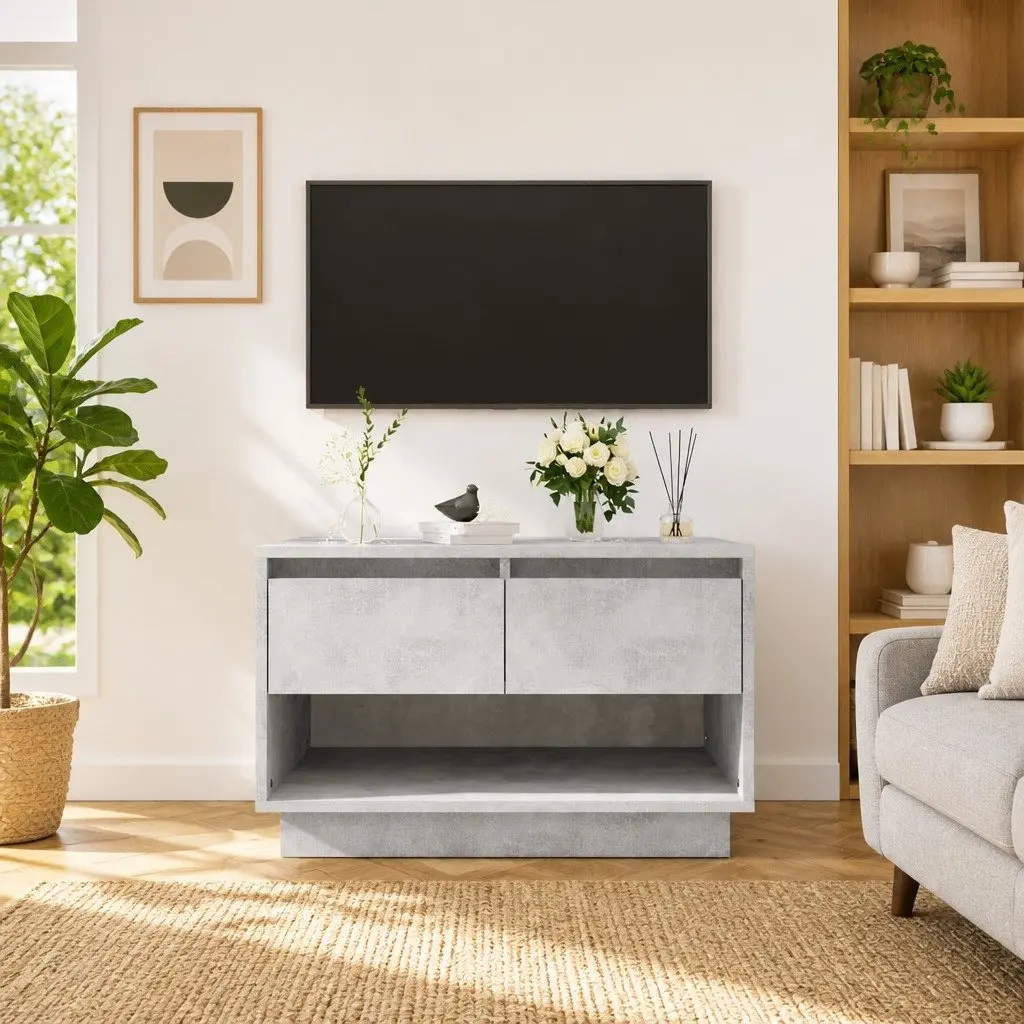TV Cabinet Concrete Grey 70 x 41 x 44 cm Engineered Wood 2 Drawers Open Compartment