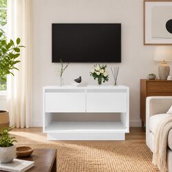 White High Gloss TV Cabinet with Drawers and Open Compartment