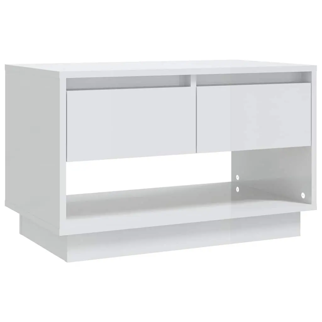 White High Gloss TV Cabinet with Drawers and Open Compartment