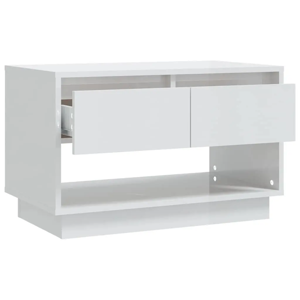 White High Gloss TV Cabinet with Drawers and Open Compartment