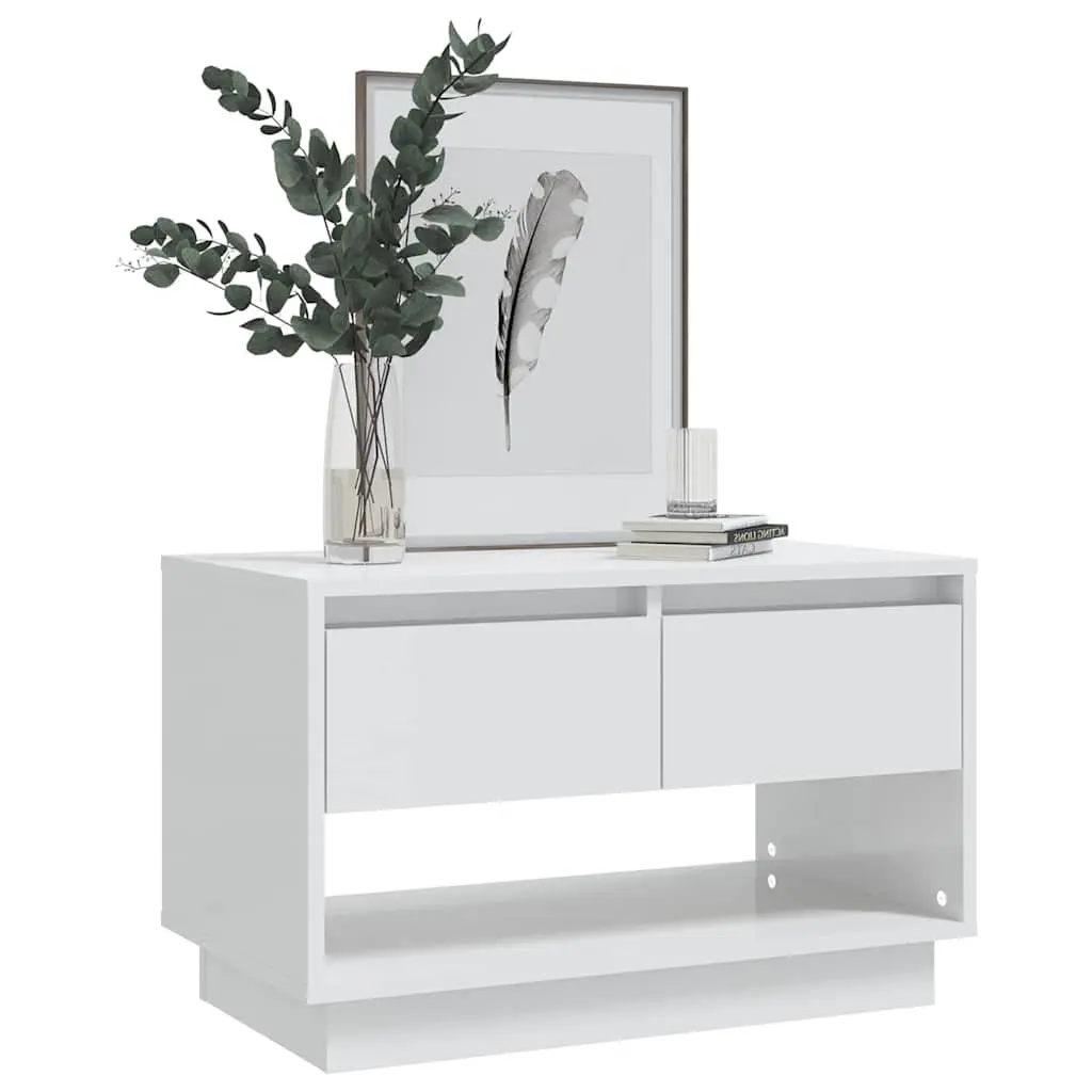 White High Gloss TV Cabinet with Drawers and Open Compartment