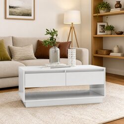 Modern White Coffee Table with Storage Drawers