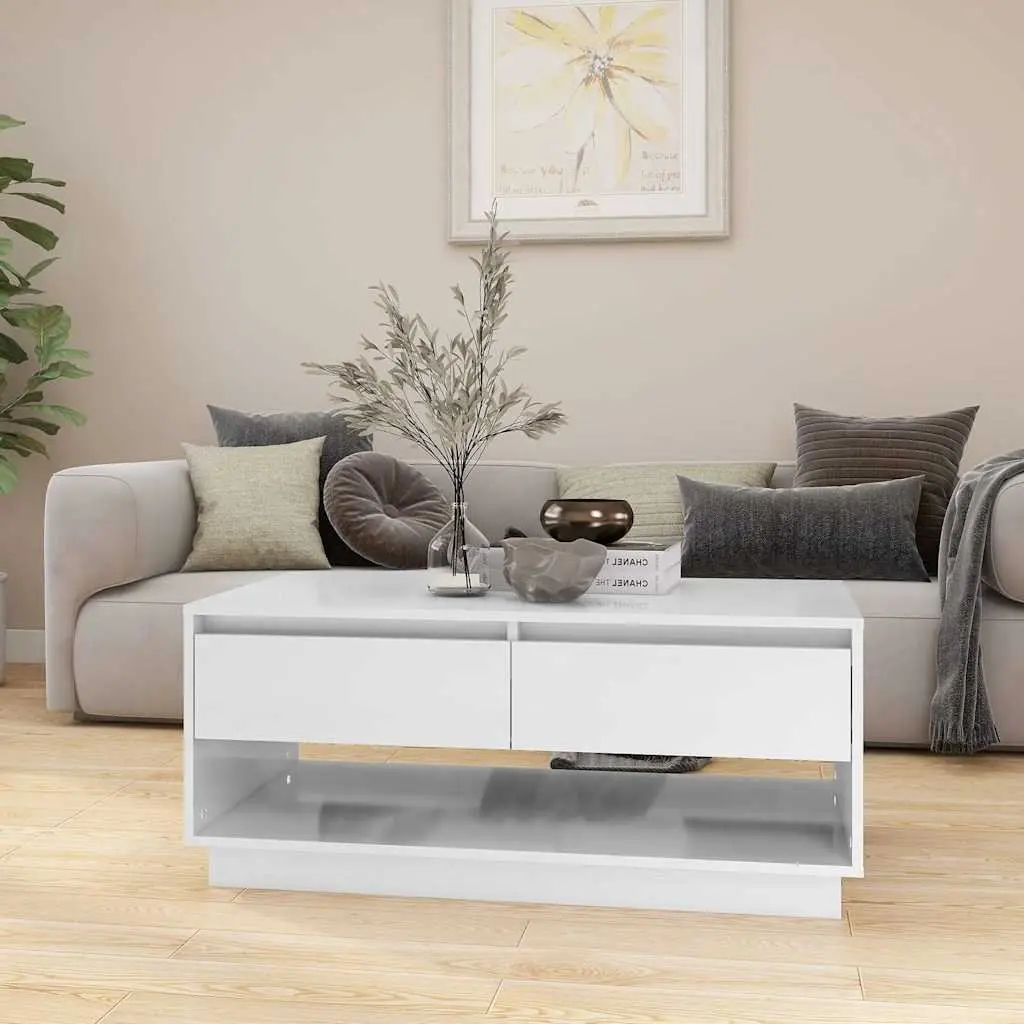 White Coffee Table with Storage Drawers