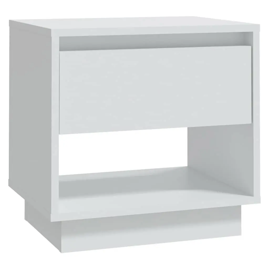 Nightstand White Engineered Wood Bedside Cabinet with Drawer and Open Storage Compartment