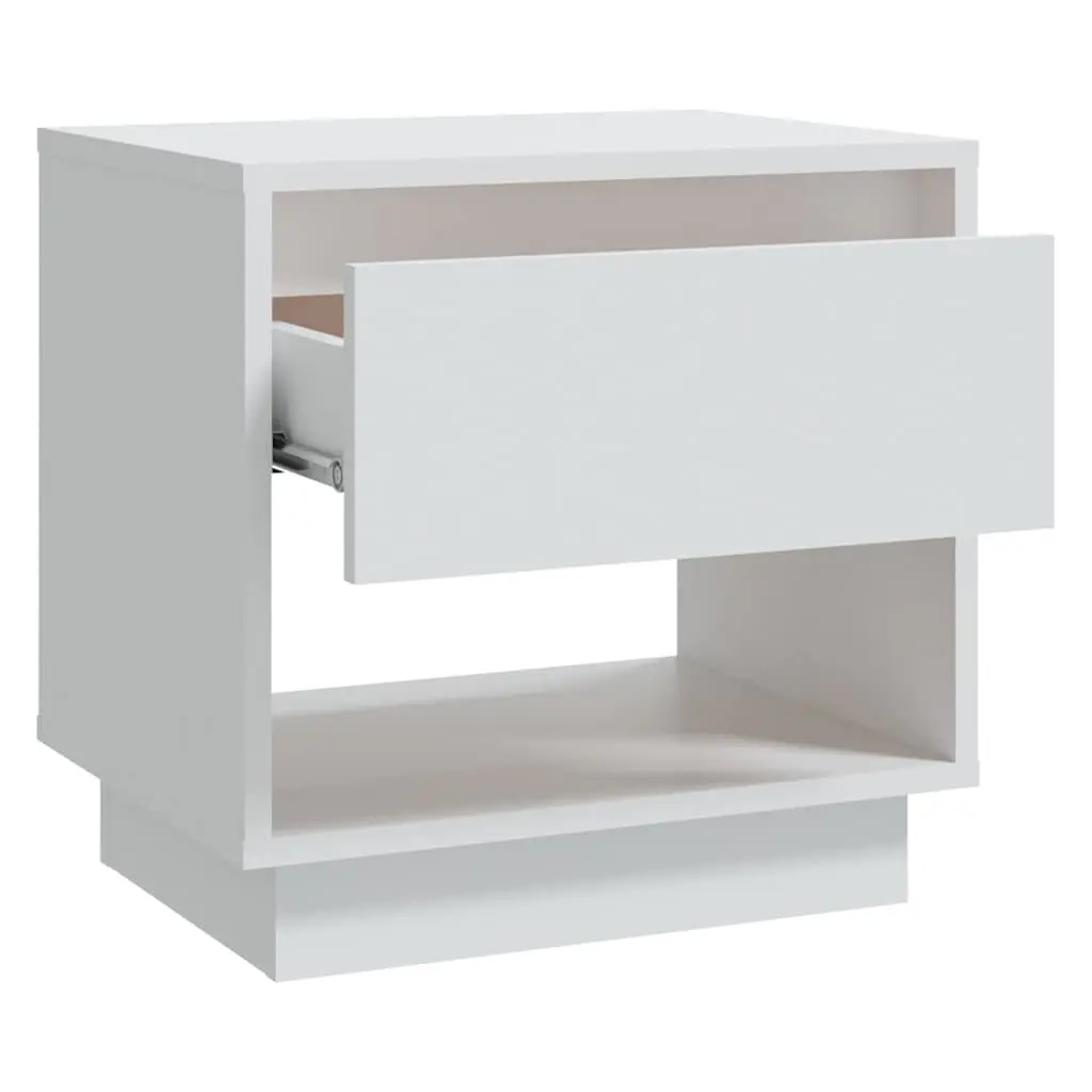 Nightstand White Engineered Wood Bedside Cabinet with Drawer and Open Storage Compartment