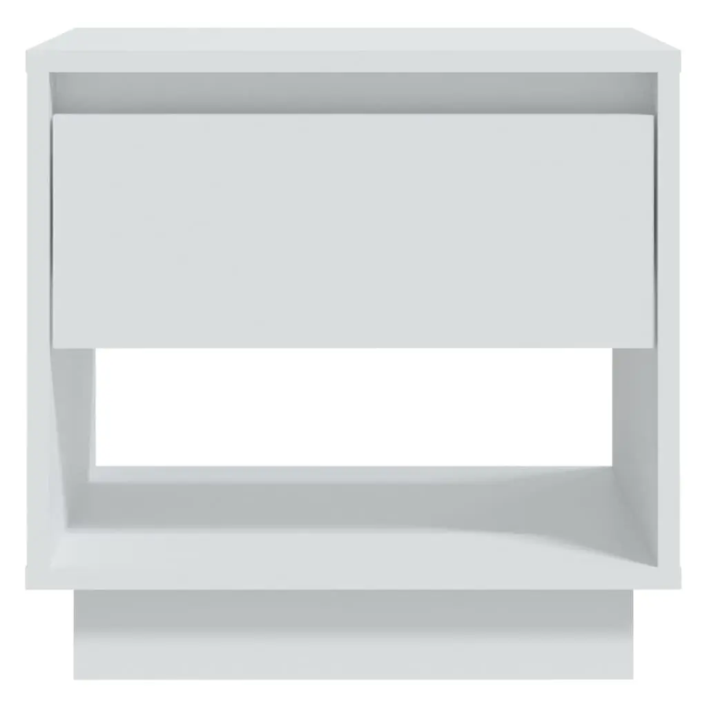 Nightstand White Engineered Wood Bedside Cabinet with Drawer and Open Storage Compartment