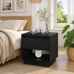 Classic Black Bedside Cabinet with Open Compartment