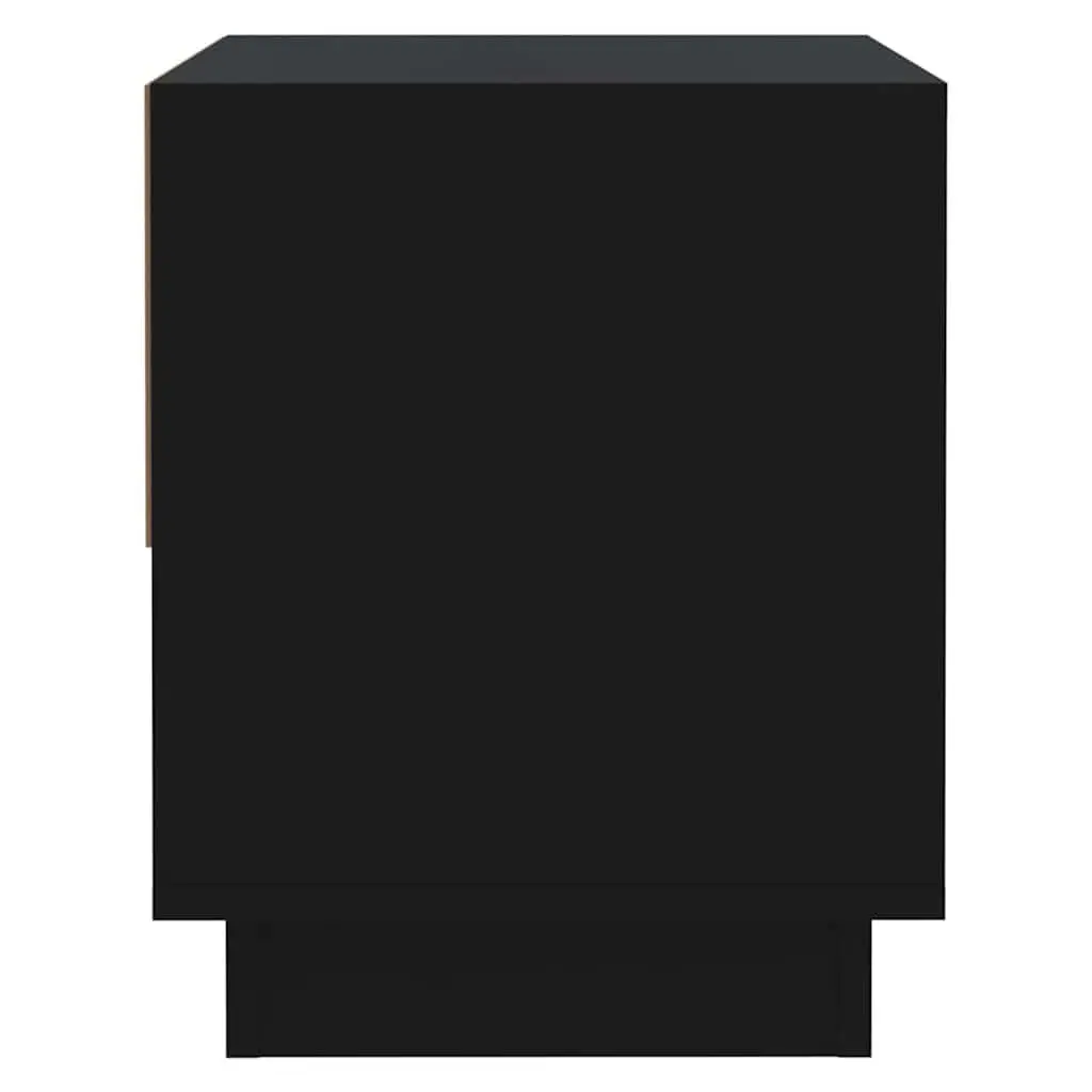 Bedside Cabinet Black Nightstand Drawer Storage Open Compartment Engineered Wood