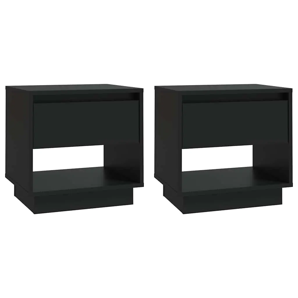 Bedside Cabinets Black 45x34x44 cm Engineered Wood Storage Nightstand Drawer Open Compartment Set of 2