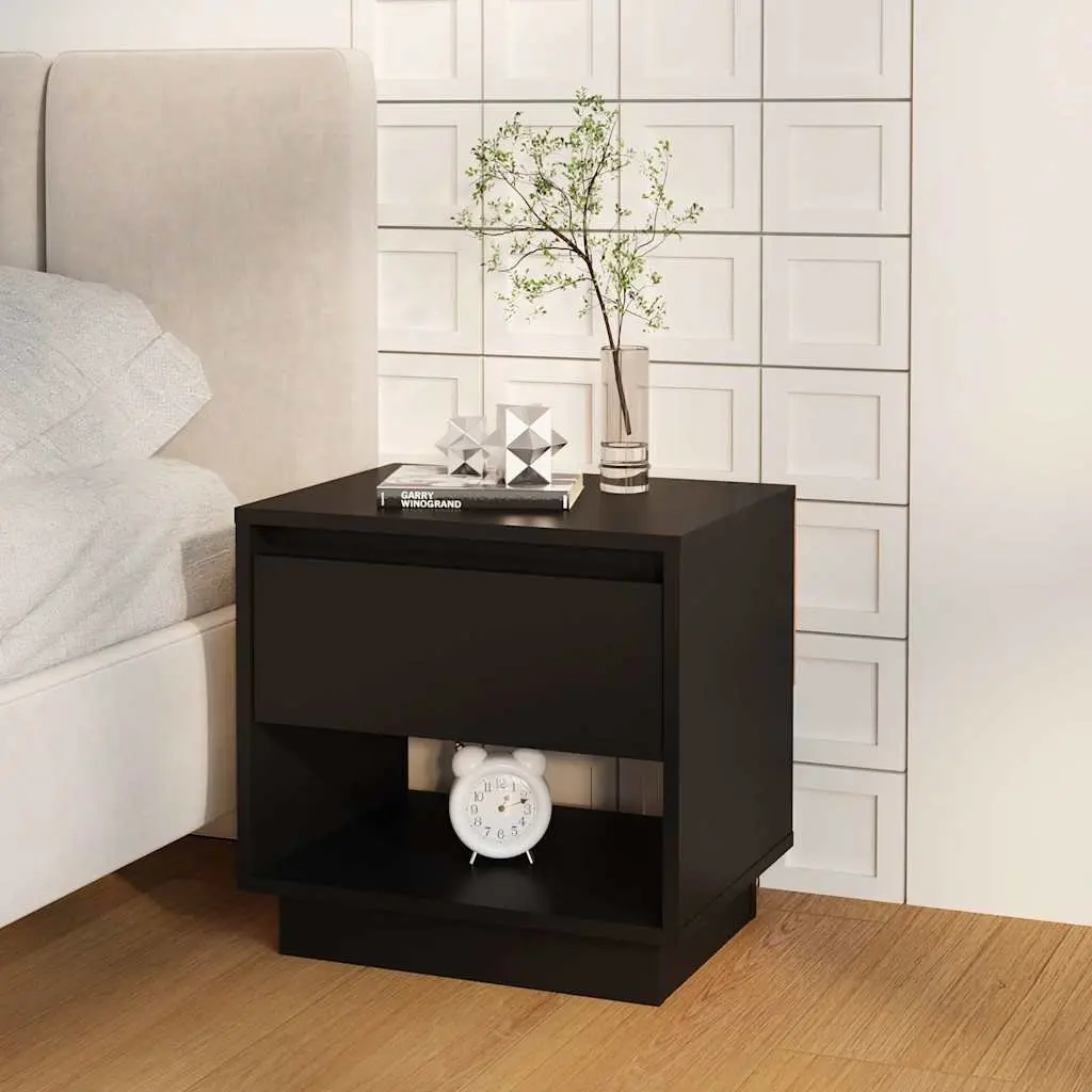 Bedside Cabinets Black 45x34x44 cm Engineered Wood Storage Nightstand Drawer Open Compartment Set of 2