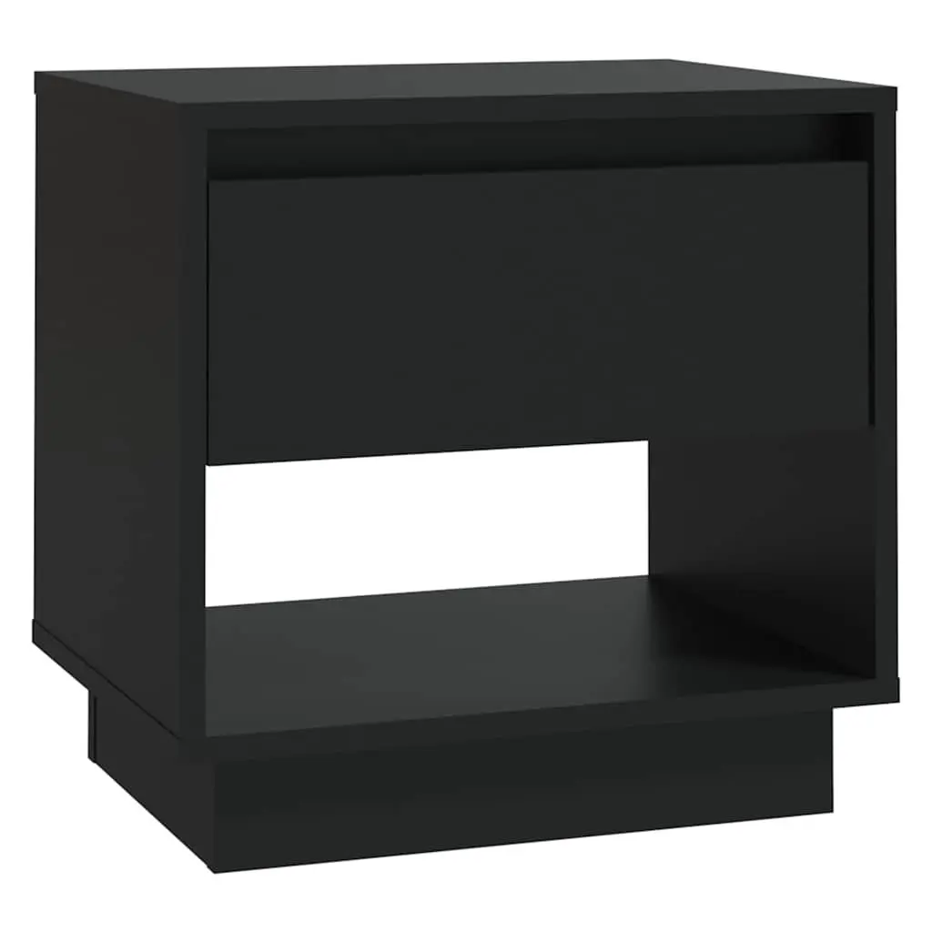 Bedside Cabinets Black 45x34x44 cm Engineered Wood Storage Nightstand Drawer Open Compartment Set of 2