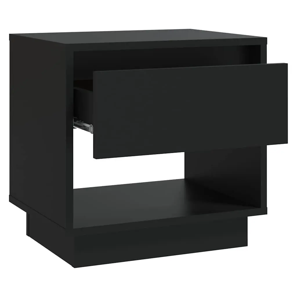 Bedside Cabinets Black 45x34x44 cm Engineered Wood Storage Nightstand Drawer Open Compartment Set of 2