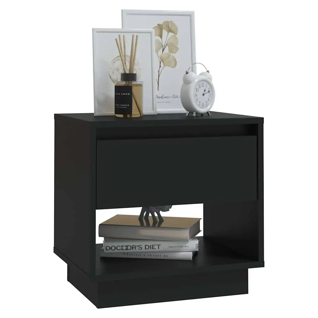 Bedside Cabinets Black 45x34x44 cm Engineered Wood Storage Nightstand Drawer Open Compartment Set of 2