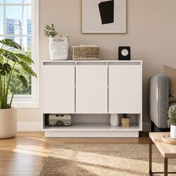 High Gloss White Sideboard Storage Cabinet with 3 Doors
