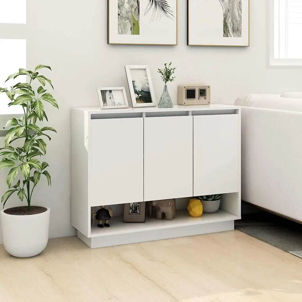 High Gloss White Sideboard Storage Cabinet with 3 Doors