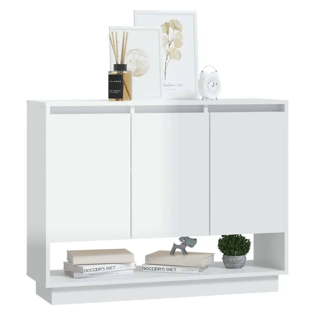 High Gloss White Sideboard Storage Cabinet with 3 Doors