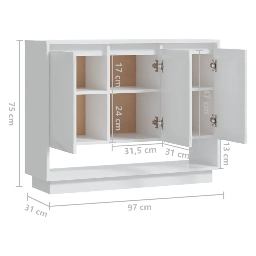 High Gloss White Sideboard Storage Cabinet with 3 Doors