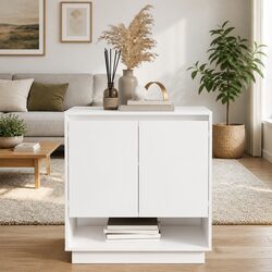 White Storage Cabinet with Doors and Compartments