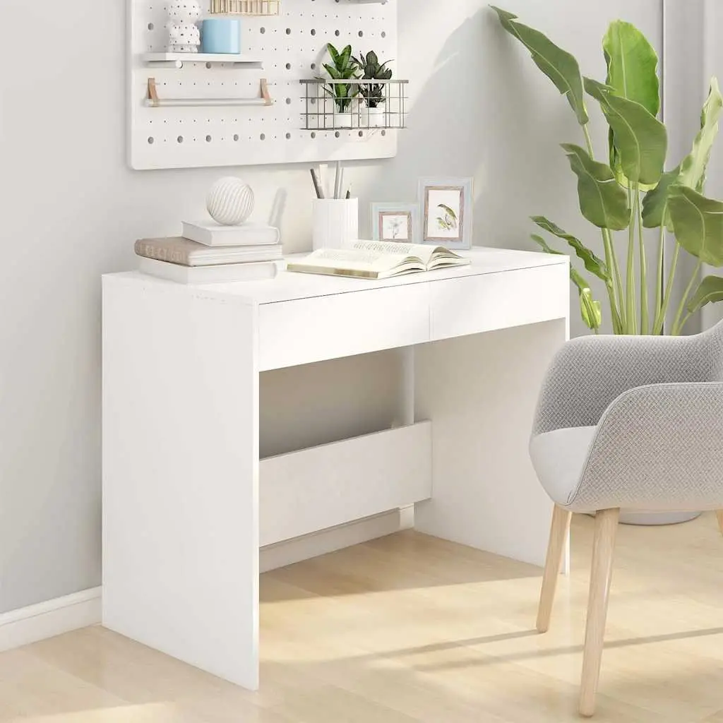 White Office Desk with 2 Drawers, 101x50x76.5 cm
