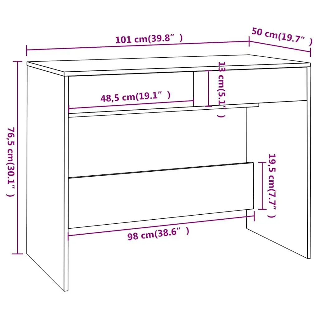 White Office Desk with 2 Drawers, 101x50x76.5 cm