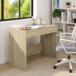 Beige Engineered Wood Office Desk with 2 Drawers